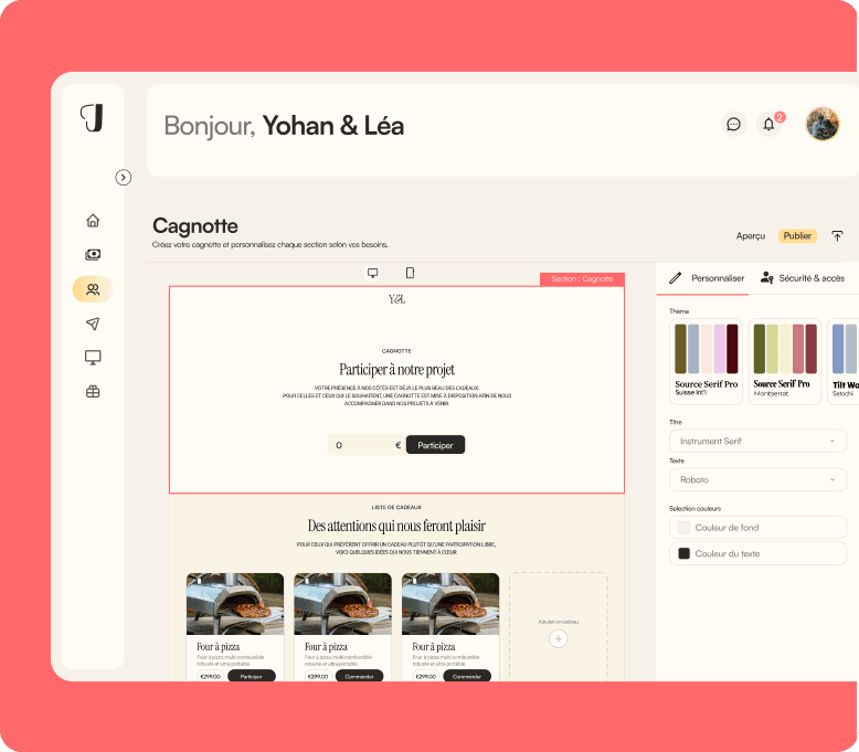 Junéa cagnotte interface